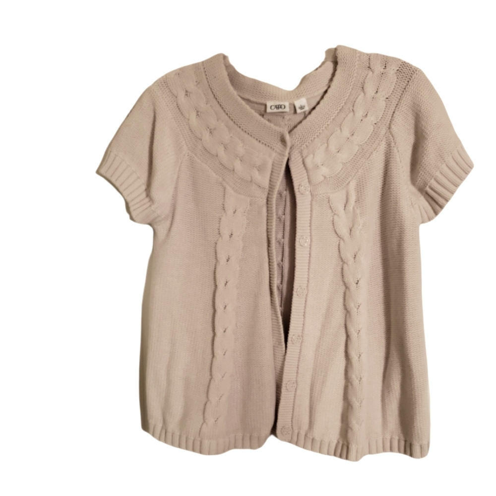 Solid Cable-knit Short-sleeved Cardigan in Natural